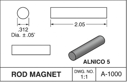 AR2509 Rod Magnet Alnico 5 .312D x 2.0L magnet, rod magnet