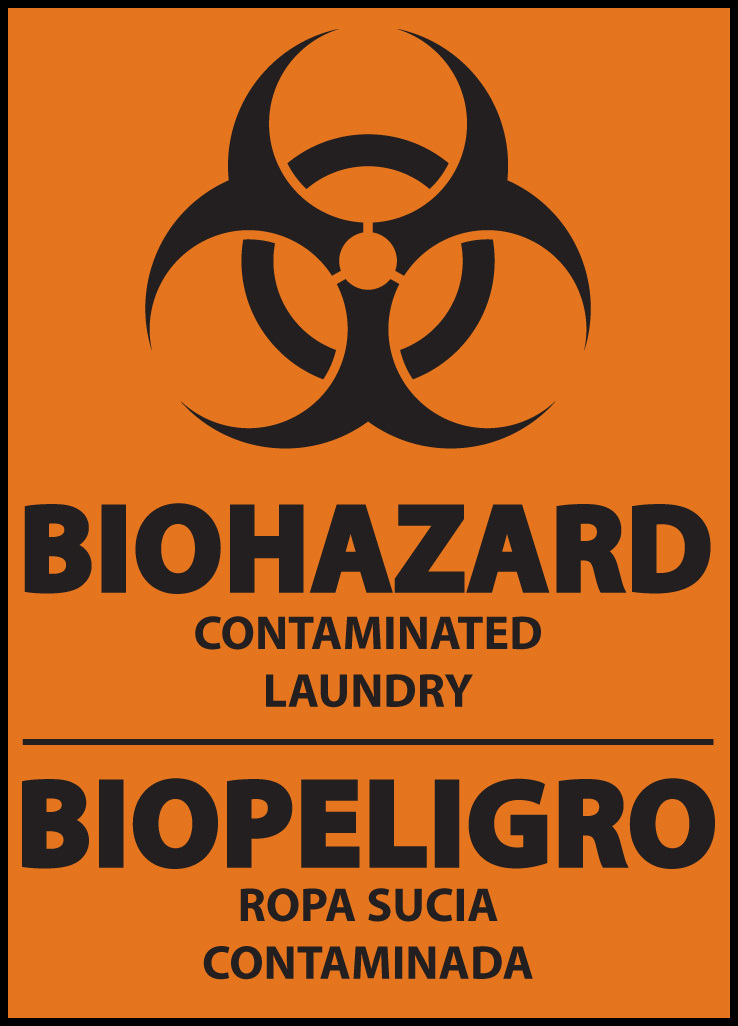 ZING Eco Safety Sign, Biohazard Laundry (English/Spanish), 10Hx7W, Recycled Plastic