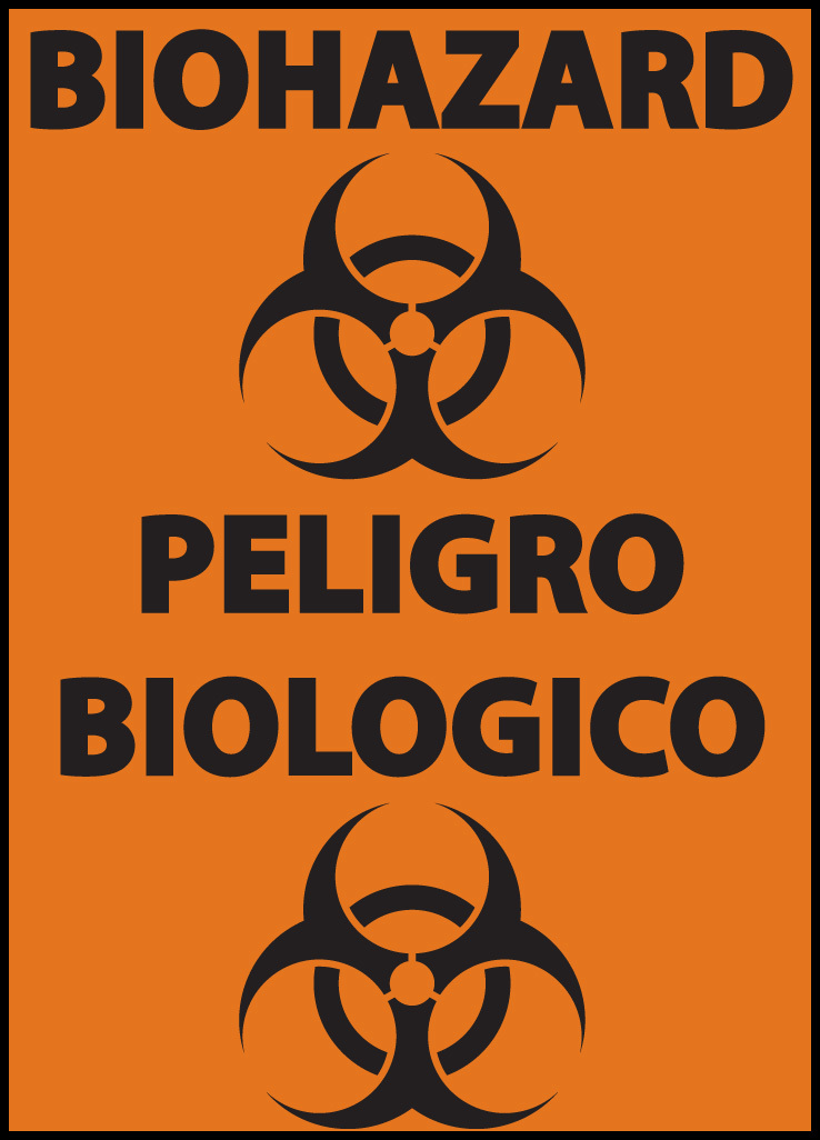 ZING Eco Safety Sign, Biohazard (English/Spanish), 10Hx7W, Recycled Plastic