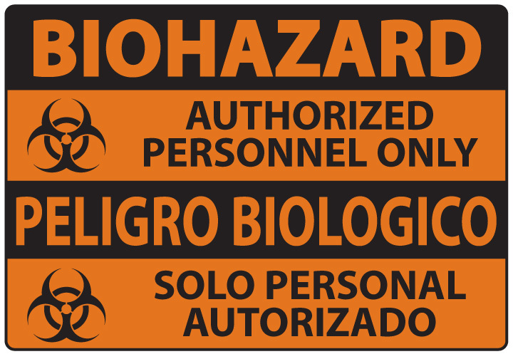 ZING Eco Safety Sign, Biohazard Authorized Personnel (English/Spanish), 7Hx10W, Recycled Plastic