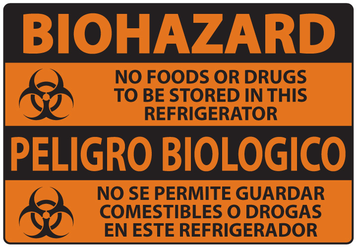 ZING Eco Safety Sign, BIOHAZARD No Food Refrigerator, 7Hx10W, Recycled Plastic