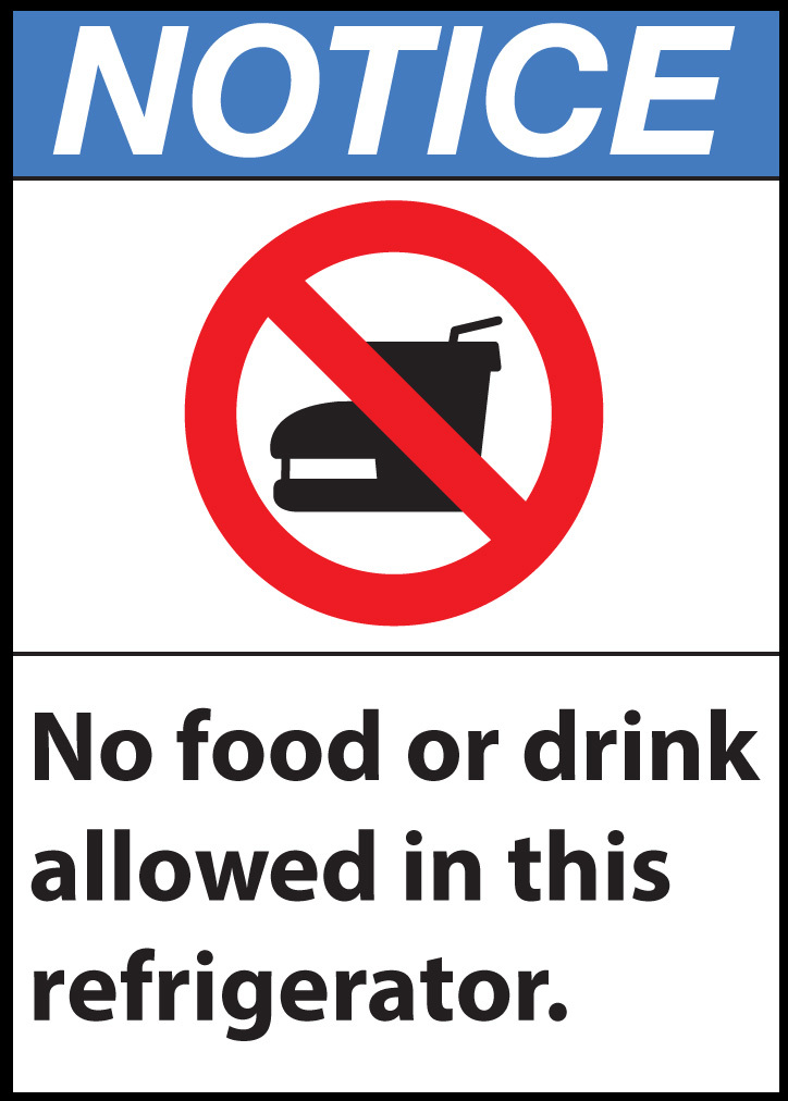 ZING Eco Safety Sign, NOTICE No Food Or Drink, 10Hx7W, Recycled Plastic