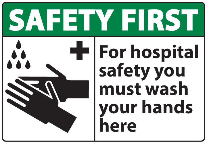 ZING Eco Safety Sign, SAFETY FIRST  Wash Hands, 10Hx14W, Recycled Aluminum