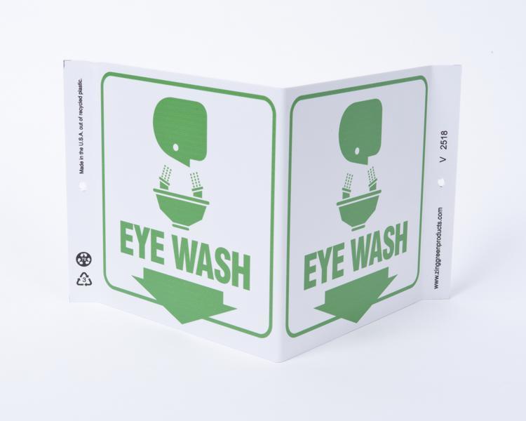 ZING Eco Safety V Sign, Eye Wash, 7Hx12Wx5D, Recycled Plastic