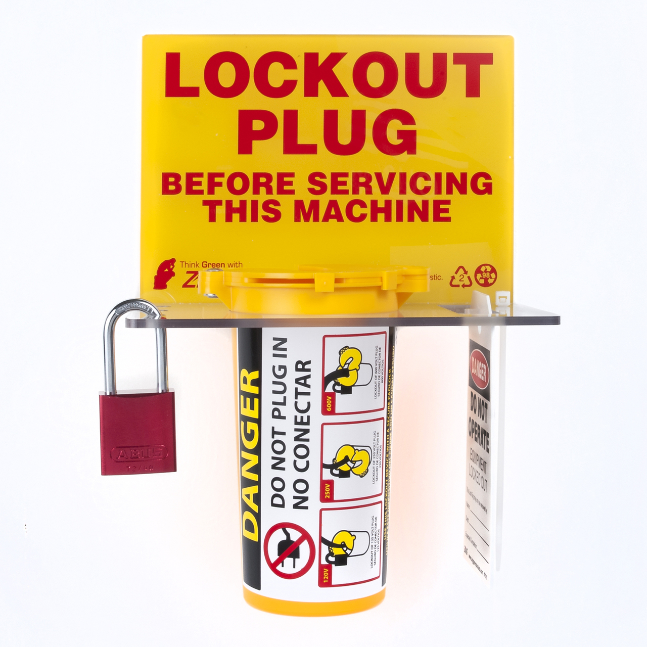 ZING RecycLockout Lockout Tagout Station, Plug Lockout w/Aluminum Padlock