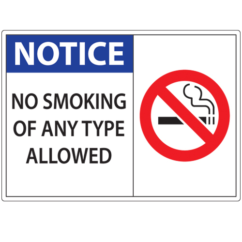 ZING No Smoking Sign, Notice No Smoking, 10Hx14W, Recycled Aluminum