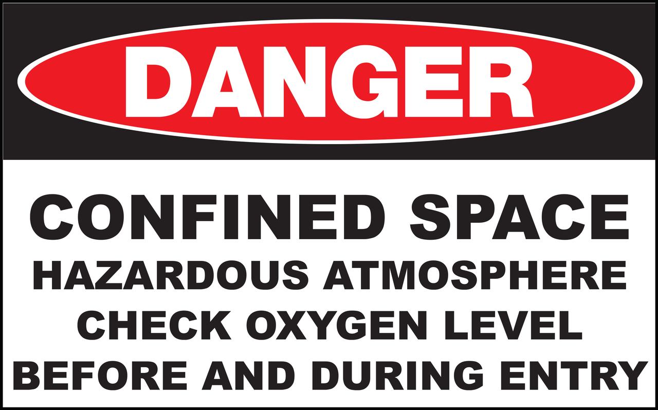 ZING Eco Safety Sign, DANGER Check Oxygen Level, 10Hx14W, Recycled Polystyrene Self-Adhesive