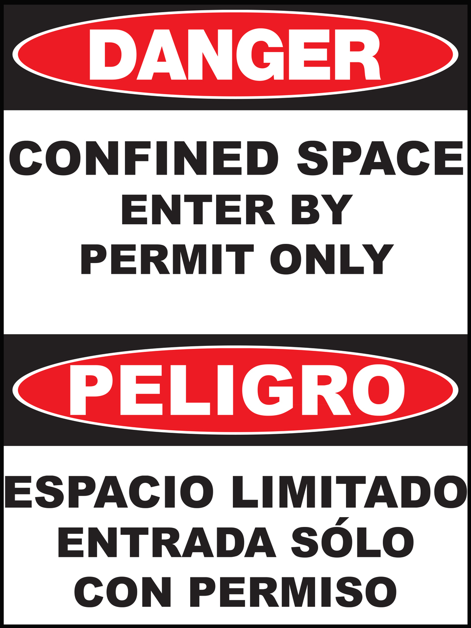 ZING Eco Safety Sign, DANGER Confined Space (English/Spanish), 14Hx10W, Recycled Plastic