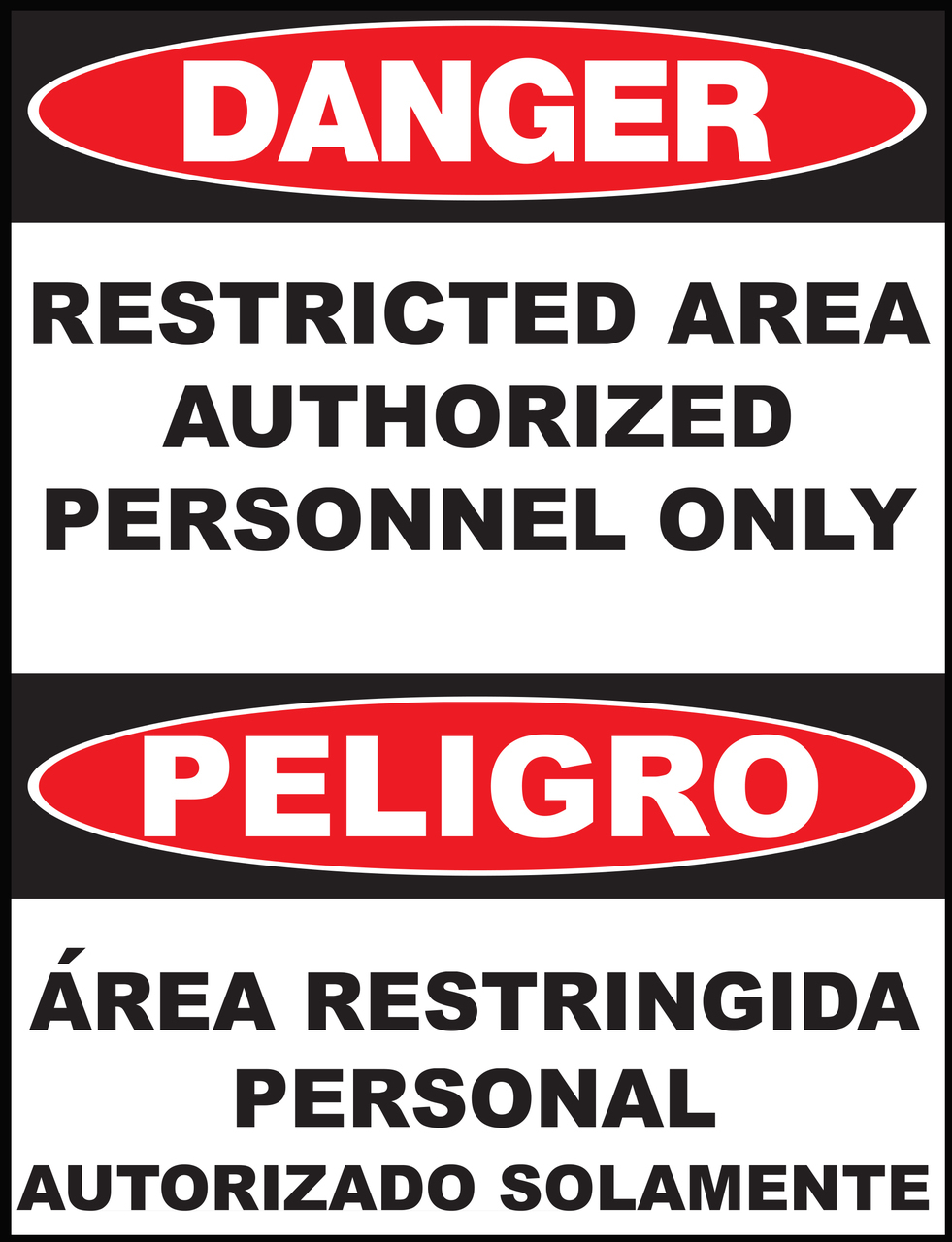 ZING Eco Safety Sign, DANGER Restricted Area (English/Spanish), 14Hx10W, Recycled Plastic