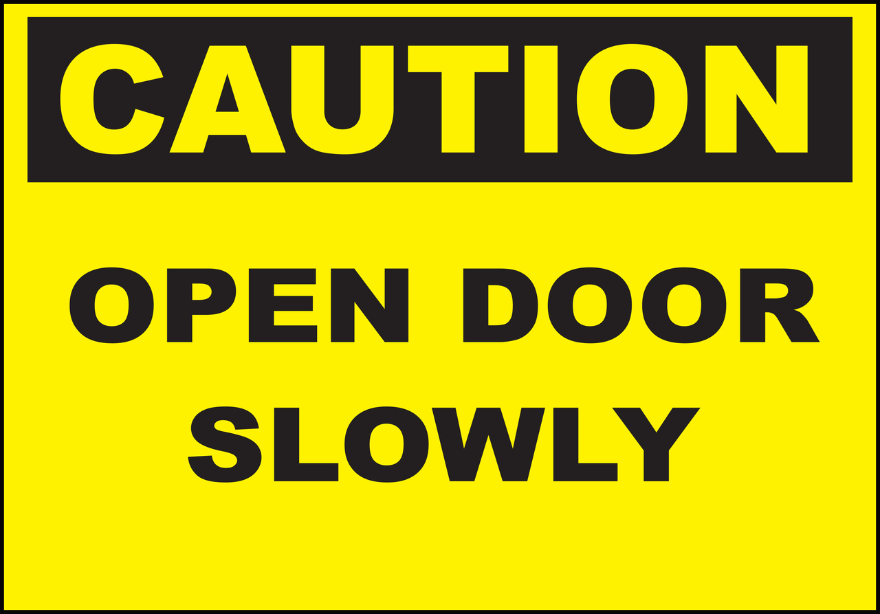 ZING Eco Safety Sign, CAUTION, Open Door Slowly, 10Hx14W, Recycled Plastic