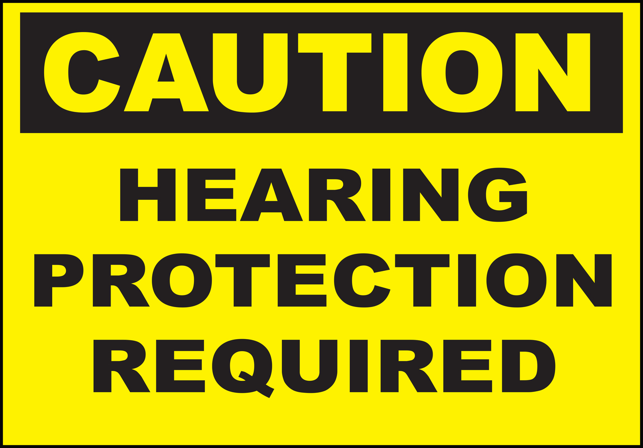 ZING Eco Safety Sign, CAUTION Hearing Protection, 10Hx14W, Recycled Plastic