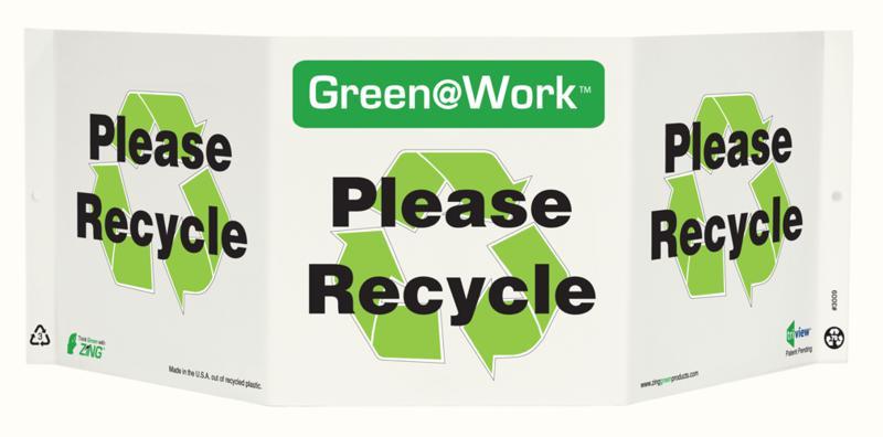 ZING Green at Work Tri-View Sign, Please Recycle, Recycle Symbol, 7.5Hx20W, Projects 5 Inches, Recycled Plastic        