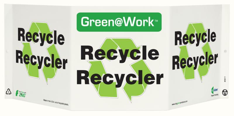 ZING Green at Work Tri-View Sign, Recycle, Recycler (French), Recycle Symbol, 7.5Hx20W, Projects 5 Inches, Recycled Plastic       