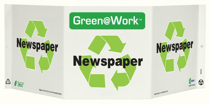 ZING Green at Work Tri-View Sign, Newspaper, Recycle Symbol, 7.5Hx20W, Projects 5 Inches, Recycled Plastic