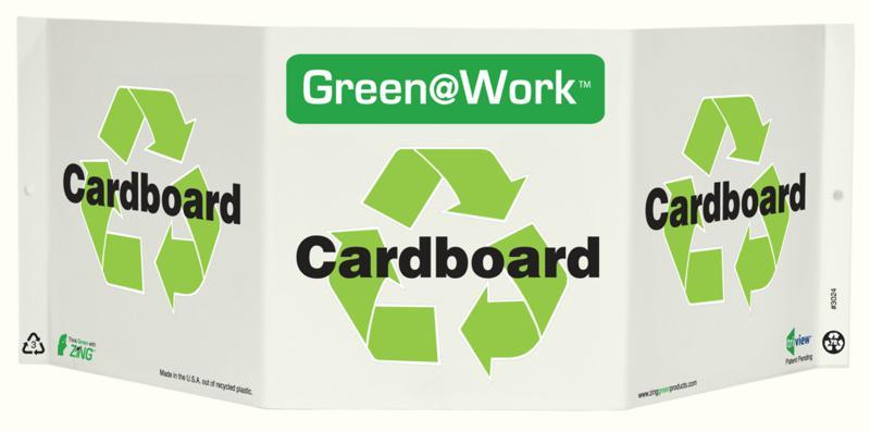 ZING Green at Work Tri-View Sign, Cardboard, Recycle Symbol, 7.5Hx20W, Projects 5 Inches, Recycled Plastic