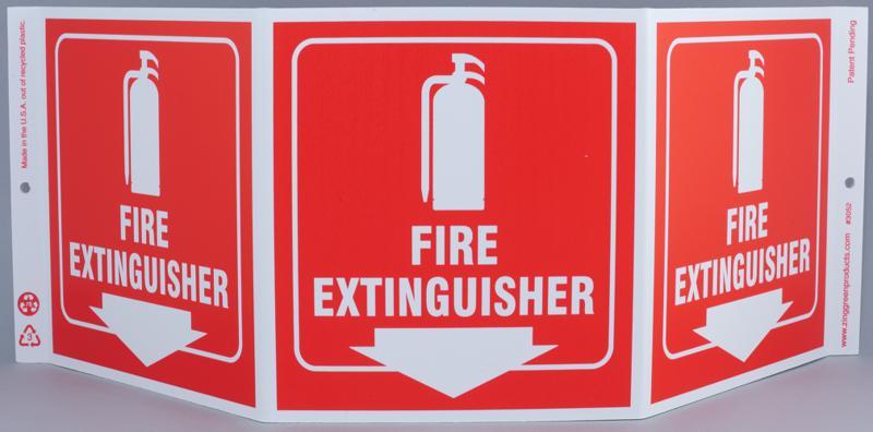 ZING Eco Safety Tri View Sign, Fire Extinguisher, 7.5Hx20W, Projects 5 Inches, Recycled Plastic