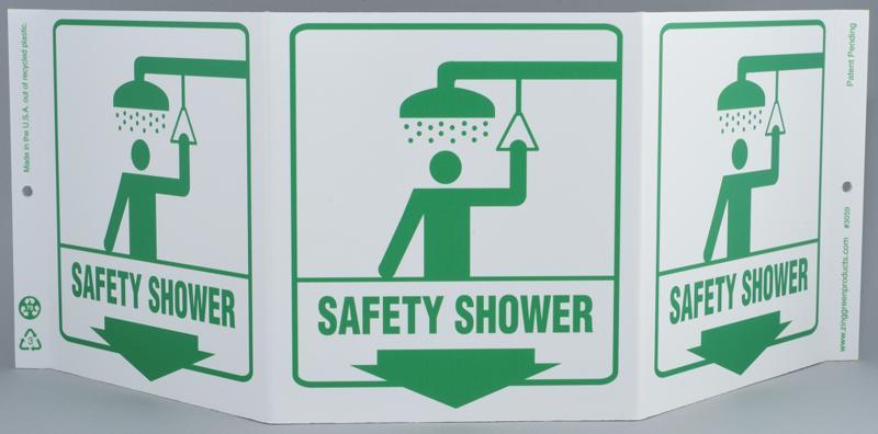 ZING Eco Safety Tri View Sign, Safety Shower, 7.5Hx20W, Projects 5 Inches, Recycled Plastic