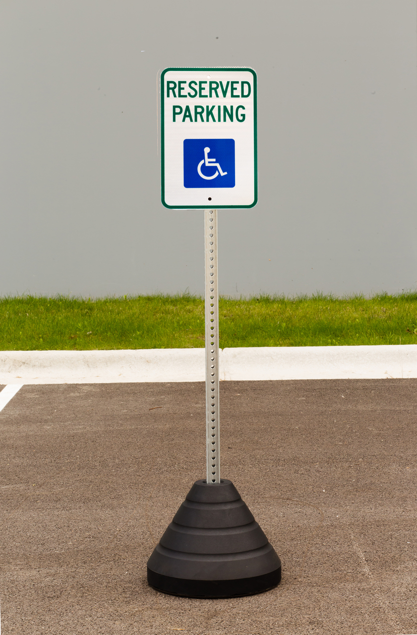 ZING Eco Parking Sign w/Mounting Post and Base, Handicapped Reserved Parking w/Pictogram, 18Hx12W, Engineer Grade Prismatic, Recycled Aluminum