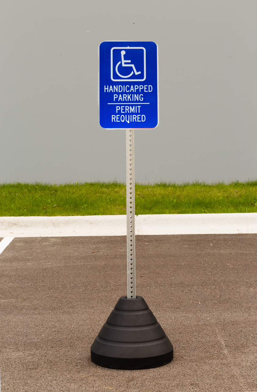 ZING Eco Parking Sign w/Mounting Post and Base, Handicapped Parking Permit w/Pictogram, 18Hx12W, Engineer Grade Prismatic, Recycled Aluminum