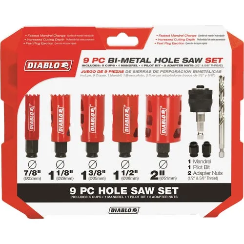 DHS09SGP Diablo 9-Piece Bi-Metal Hole Saw Set