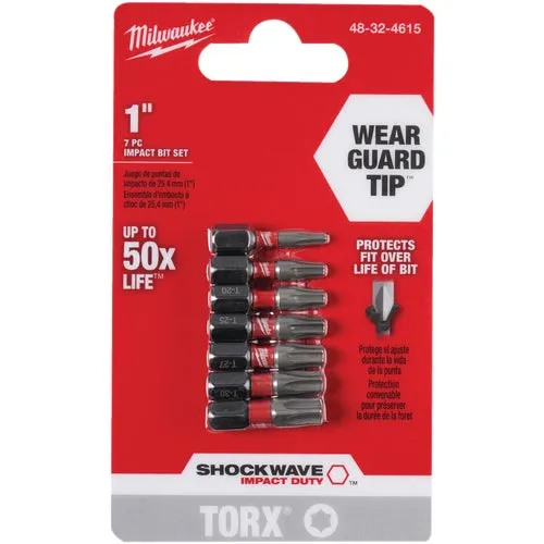 48-32-4615 Milwaukee Shockwave 7-Piece Torx Impact Screwdriver Bit Set