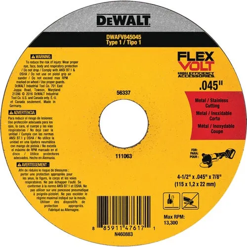 DWAFV845045 DeWalt Flexvolt Type 1 Cut-Off Wheel
