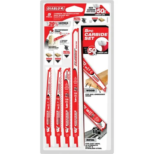 DS005SC Diablo 5-Piece Carbide Reciprocating Saw Blade Set