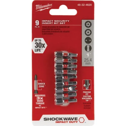 48-32-4620 Milwaukee Shockwave 9-Piece Security Insert Impact Screwdriver Bit Set