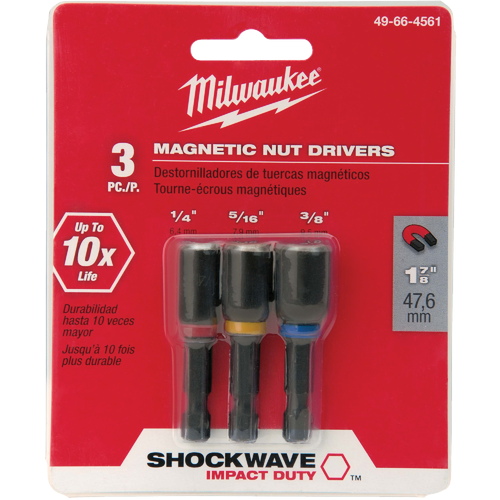 49-66-4561 Milwaukee Shockwave 3-Piece Impact Magnetic Nutdriver Bit Set