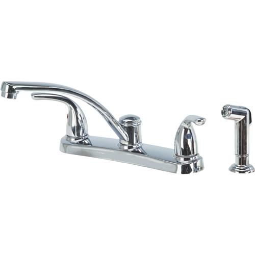 F8F11115CP-JPA3 Home Impressions Double Metal Lever Handle Kitchen Faucet With Side Sprayer
