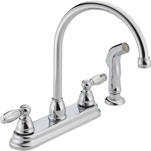 P299575LF Peerless Double Handle Designer Kitchen Faucet with Matching Side Sprayer faucet kitchen