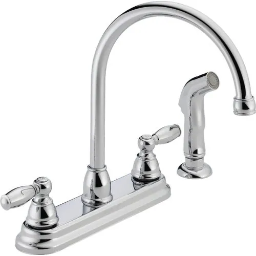 P299575LF Peerless Double Handle Designer Kitchen Faucet with Matching Side Sprayer Image