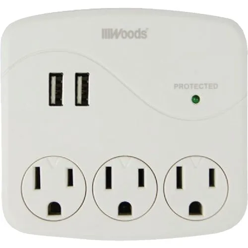 41029 Woods 2-USB/3-Standard Outlet Surge Tap