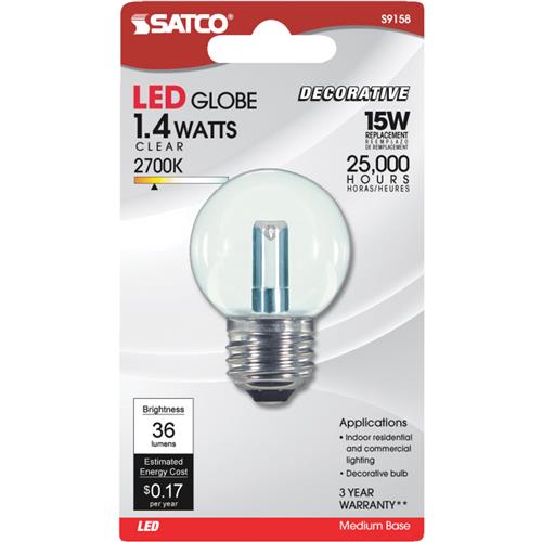 S9158 Satco G16.5 Medium LED Decorative Globe Light Bulb