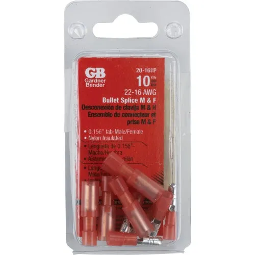 20-161P Gardner Bender Fully-Insulated Male/Female Bullet Connector Pair