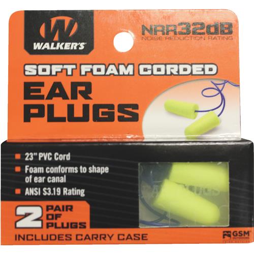 GWP-EPCORD-YL Walkers Soft Foam Corded Ear Plugs