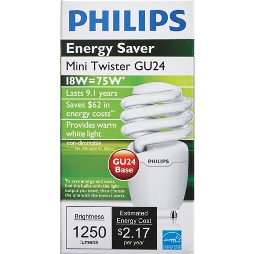 454207 Philips Energy Saver T2 GU24 CFL Light Bulb